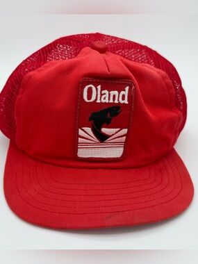 Vintage Oland Brewery Fish Trucker Hat Red Snapback